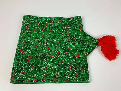 Vintage Christmas Decoration Fabric Table Runner Holly Berries Red Tassels 95  • $19.96