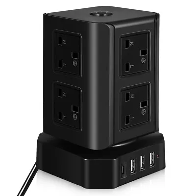 2M Cube Extension Lead With USB C 8 Way Power Strip With Surge Protection 220V • £18.99