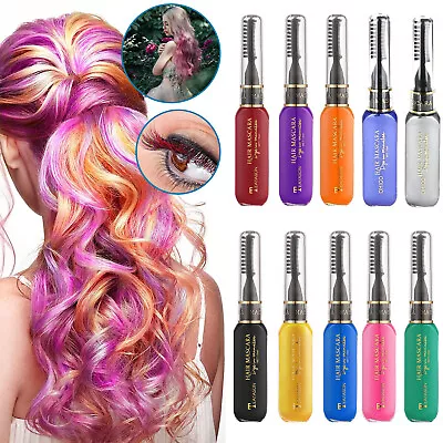 Hair Chalk Comb 10 Colour Hair Dye Comb Kids Temporary Bright Hair Color Cream • £9.98