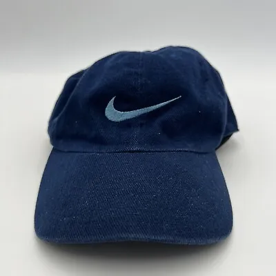 Vintage 90s Men's Nike Baseball Navy Blue Swoosh Logo Strapback Hat Cap Outdoors • $24.99