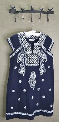 Roller Rabbit Women's Dress Navy Blue With White Embroidery Size M • $44.99