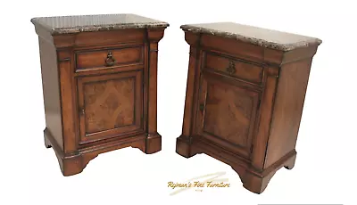 Pair Thomasville Large Emperador Marble Top Transitional Bedside Tables • $1495