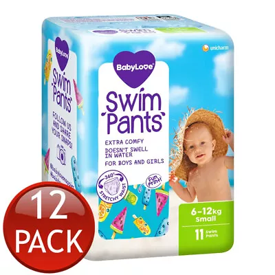 12 X Babylove Swim Pants Small 6-12Kg Unisex Disposable Nappies Nappy 11 Pack • $532.56