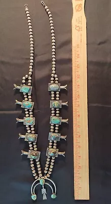  Sterling Silver Turquoise Squash Blossom Necklace Vintage • $799