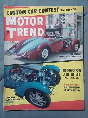 1957 July Motor Trend Magazine Delage Bugatti 37-a Plymouth Chevy Ford Mopar • $4.95