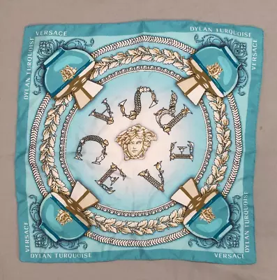 VERSACE DYLAN TURQUOISE Fragrance Perfume 100% SILK Pocket Square Scarf 13 X13  • $44