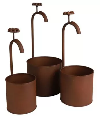 £3.49 • Buy Flower Plant Pot Herb Planter Pail W/ Tap Garden Ornament Decoration Metal Brown
