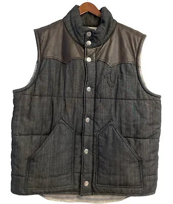 True Religion Puffer COTTON  Vest W Lamb Skin LEATHER YOKE  💥size XXL💥 • $59.99