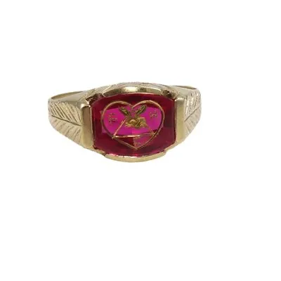 Solid 10K Yellow Gold Loyal Order Of Moose Faith Hope Charity Ruby Ring SZ 11.25 • $257.49