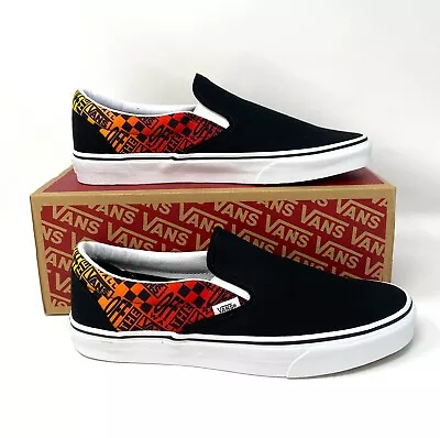 VANS Classic Slip-On Logo Flame Black Skate Canvas Shoes Womens Size VN0A4U382N5 • $47.99