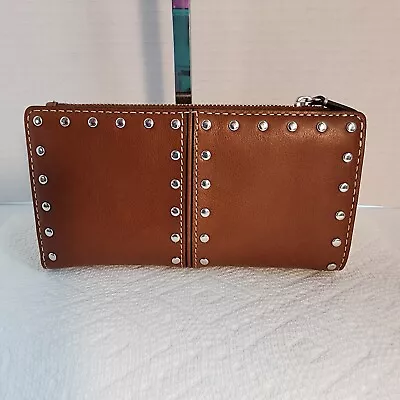  Vtg Michael Kors Brown Astor Studded Leather Wallet Clutch Zip  Snap Closure • $102