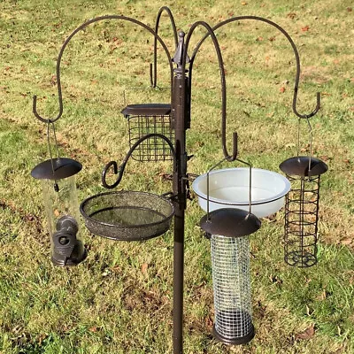 Metal Complete Bird Feeding Station 4 Feeders Stand Garden Wild Birds Feeders • £24.99