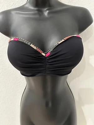 VS Victoria's Secret | Black & Pink Beaded | Flirt Bandeau Swim Top Strapless • $15.99