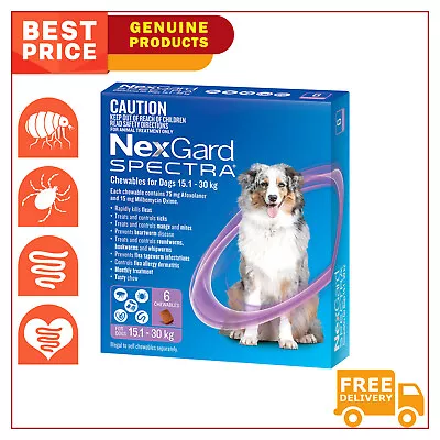 NEXGARD SPECTRA 6 Chews For All Sizes Dogs Heartworm Flea And Worm Treatment • $108.97