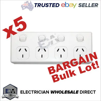 4 Gang GPO 5x Bulk Quad Power Point Outlet 3 Pin Socket Outlet With Switches • $109.41