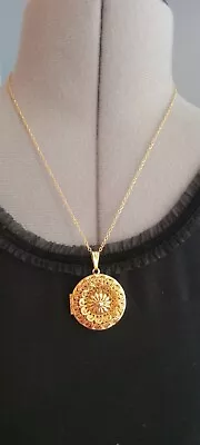 Vintage Gold Round Locket Pendant Necklace • $27