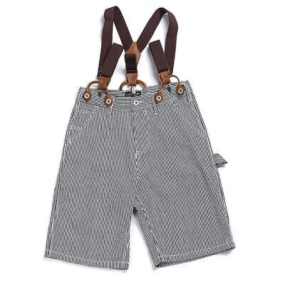 Retro Men's Classic Railway Striped Overalls Casual Denim Bib Pants Cargo Shorts • $17.99