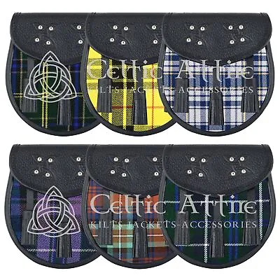 Scottish Kilt SPORRAN With Chain Strap - Premium Kilt Bag - Clan Tartan • $22