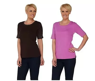 QUACKER FACTORY NEW $58 Golden Tones Set Of 2 Elbow Sleeve T-Shirt Small • $23.49