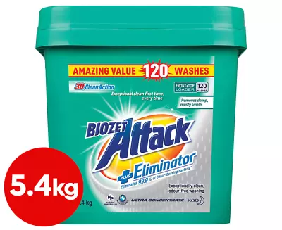 5.4kg BULK PACK Biozet Attack PLUS Odour Eliminator Laundry Powder Detergent • $41.88