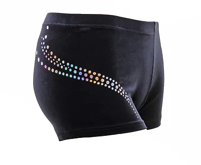 Gymnastic Leotard Shorts Sport Gym Dance Velvet Diamante Sparkly Shorts Black UK • £15