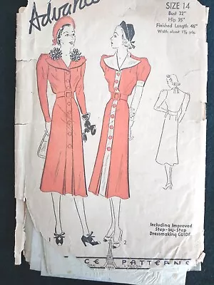 Vintage 1930's Advance 1853 Sewing Women Dress Sz 14 • $9.99