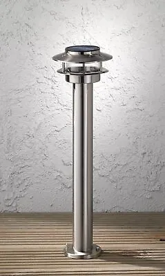 WOFI Outdoor Garden LED Solar Floor Lamp Torch Brushed Stainless Steel IP44 • £34.40