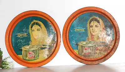 Vintage 2 PC UNITED PRESSURE COOKER Litho Ad Print Decorative Tin Tray Original • $191.62