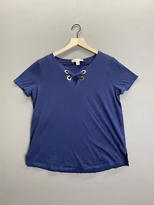 Michael Kors Womens Blue T-Shirt Short Sleeve Scoop Neck Size L • $10.50