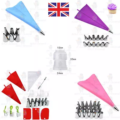 Piping Set Stainless Steel Nozzle Silicone Piping Bag Icing Cream Cupcake Pastry • £4.29