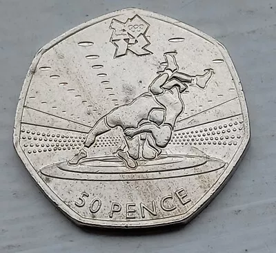 50p (Fifty Pence) Coin Olympic Wrestling Sport 2012 (2011 GB Royal Mint) • £6.66