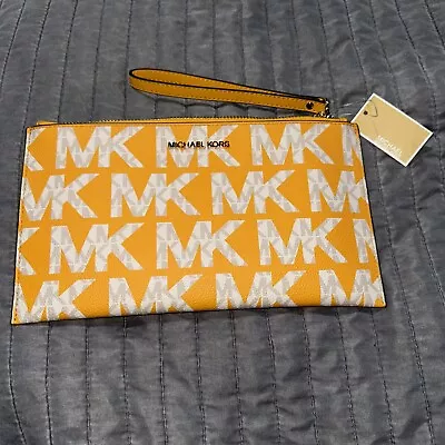 $128 New MICHAEL KORS JET SET  LG ZIP CLUTCH  MK LOGO SUN MULTI  Wristlet • $25