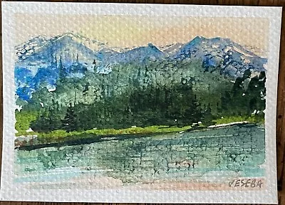 ACEO Original Watercolor Nature Landscape Mountains Lake - (2.5x3.5 In) - NEW • $7.50