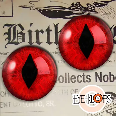 Red Monster Glass Eyes - Virtical Pupil Creature Taxidermy Eyeballs 15mm • $8.99