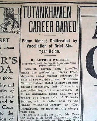 King Tutankhamen Egyptian Pharaoh Mummy Outer Tomb Opening In 1923 Old Newspaper • £40.54