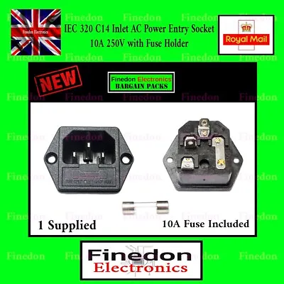 3 Pin IEC320 C14 Inlet Male Power Socket Fused 10A 250V UK Seller • £4.98