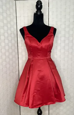 NWT B.Darlin Red Satin Fit And Flare Dress~Christmas Dance~Juniors 7/8 • $10.94