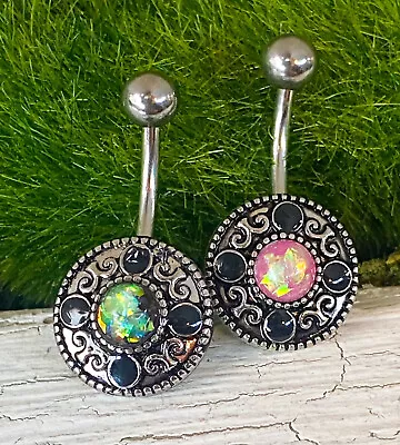 Vintage Shield Opal Center Belly Button Ring Navel Naval Body Piercing Jewelry • $10.95