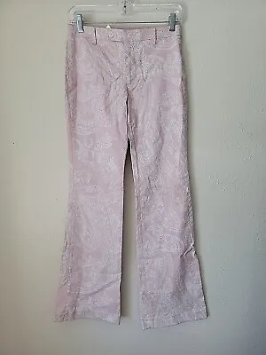 90's Y2K Vertigo Pink Flare Leg Pants Paisley Print Textured Vintage • $35.95
