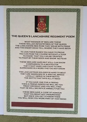 Queen's Lancashire Regiment Poem • £5.25