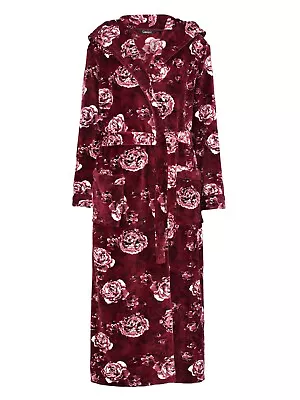 Luxury Floral Velvet Raspberry Dressing Gown - Long 48'' Length Size M • £34