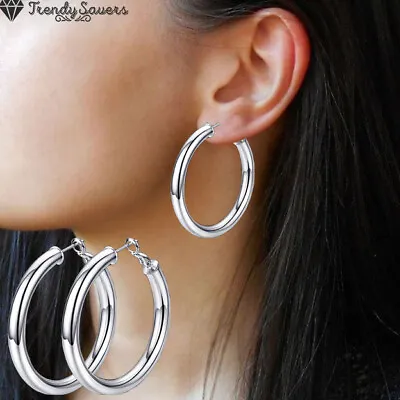 Fashion Big Tube Thick Hoop Earrings 925 Sterling Silver Hoop Earrings Women Men • $6.21