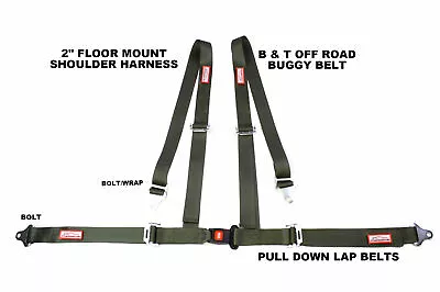 Buggy Seat Belt Floor Mount 4 Pt 2  Bolt Harness Military Green Racerdirect • $39.95