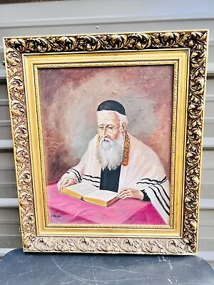 Vtg.Oil Painting On Canvas Jewish Israeli Rabbi Reading Book Signed J Stern • $74.99