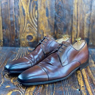 Magnanni Men Derby Burnished Leather Cognac Brown Dress Shoes 13649 Size 12 M • $49.99