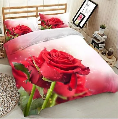 £181.43 • Buy 3D Rose Bedding Set Double King Queen Size Bedsheet Set Duvet Cover Pillowcases