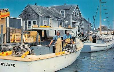 Menemsha Harbor Massachusetts Lobstermen Boats Chrome 1960's Unposted Postcard • $4.51