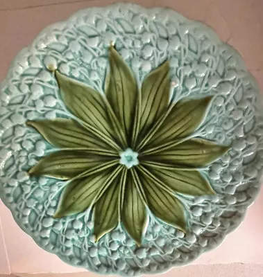 Majolica German Lily Of The Valley Green And Blue Dessert Plate 7 1/2 Inches • $19.50