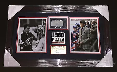 HERB BROOKS SIGNED 1980 TEAM USA FRAMED BECKETT PIECE COA 28x17 MIRACLE ON ICE • $1199.99