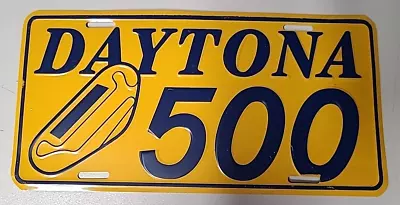 Vintage Daytona 500 Yellow And Blue License Plate Garage Cave Decor NASCAR • $35